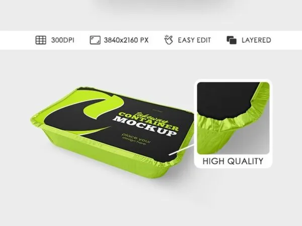 3 Shots of Takeaway Food Delivery Container Mockup 1