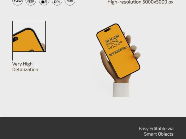 3 Shots of iPhone Mockup in 3D Hand 1