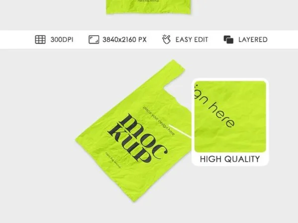 3 Showcases of Crumpled Plastic Bag Mockup 1