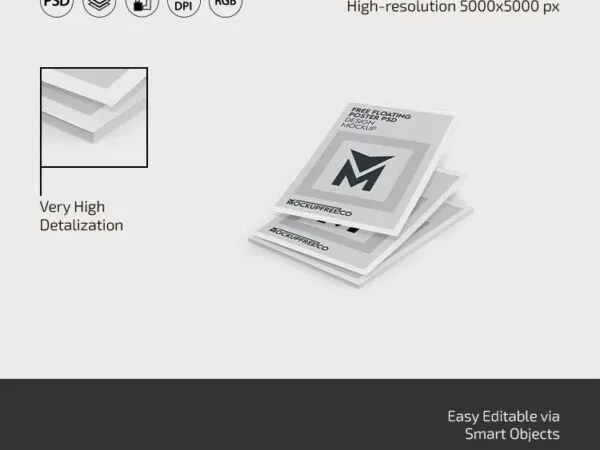 3 Showcases of Floating Poster Mockup 1