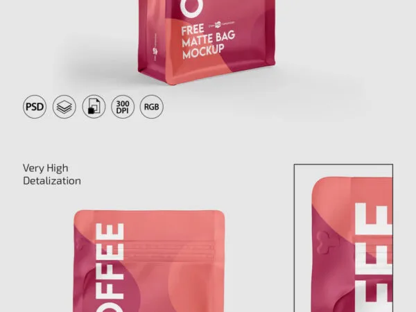3 Showcases of Matte Coffee Bag Mockup 1