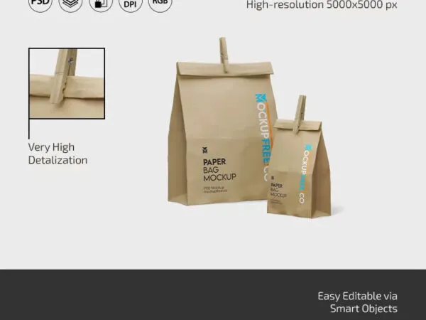 3 Showcases of Paper Bag Mockup with Wooden Peg 1