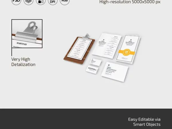 3 Showcases of Restaurant Stationery Mockup 1