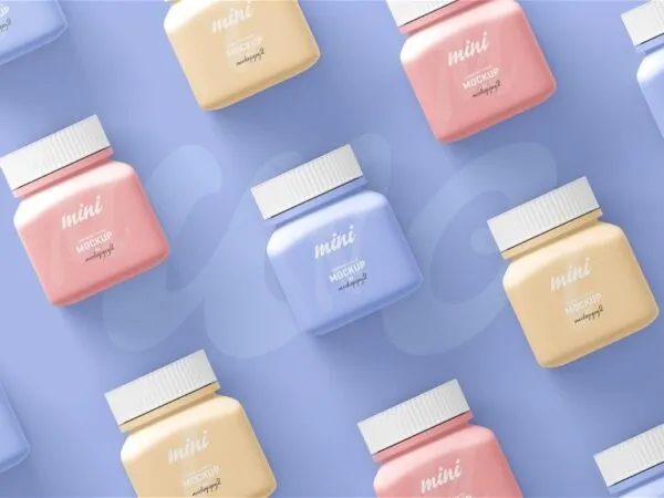 3 Showcases of Small Square Pill Bottle Mockup 1