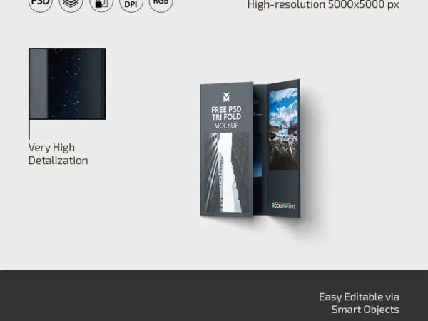 3 Showcases of Tri Fold Brochure Mockup 1
