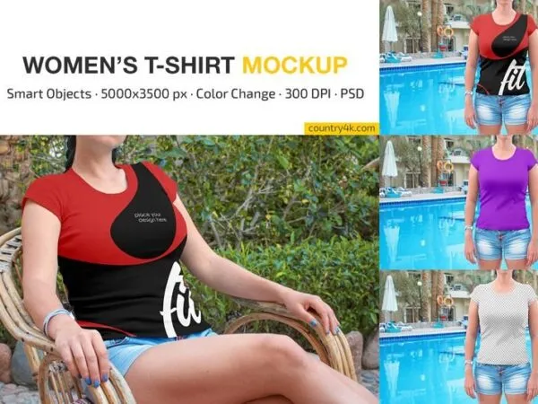 3 Showcases of Womens Slim Fit T Shirt Mockup 1