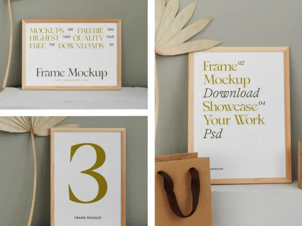 3 Showcases of Wood Frame Mockup on Brick 1