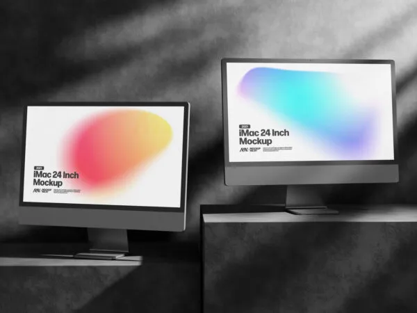 3 Showcases of iMac Mockup with Shadows 1
