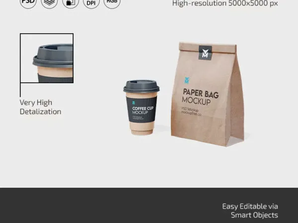 3 Sights of Coffee Paper Bag Mockup with Cup 1