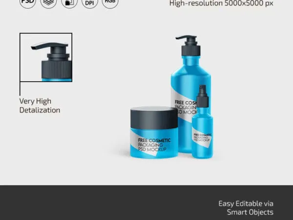 3 Sights of Cosmetic Bottles and Jar Mockup 1
