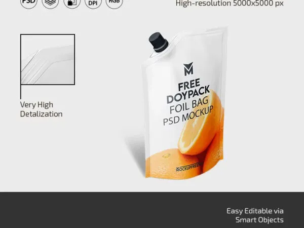 3 Sights of Doypack Foil Bag Mockup with Cap 1