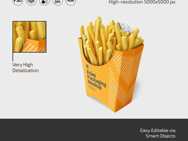 3 Sights of French Fries Packaging Mockup 1