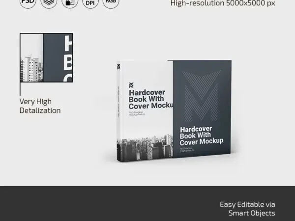 3 Sights of Hardcover Book Mockup with Cover 1
