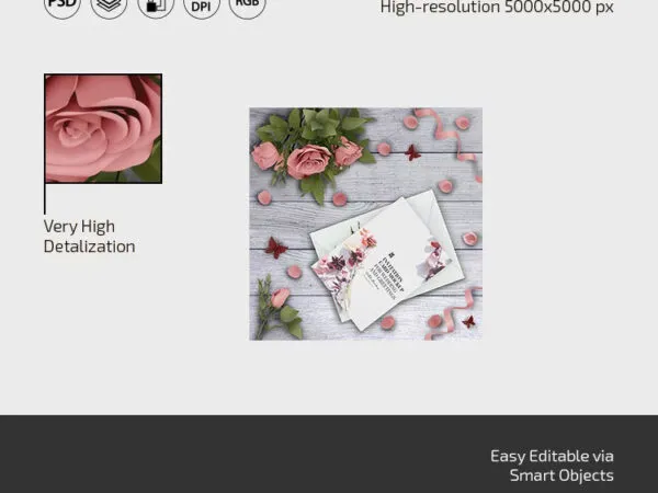 3 Sights of Invitation Card Mockup with Petals 1
