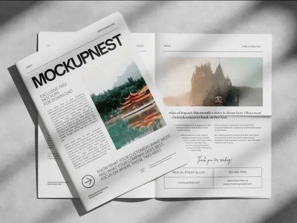 3 Sights of Newspaper Mockup with Shadows 1