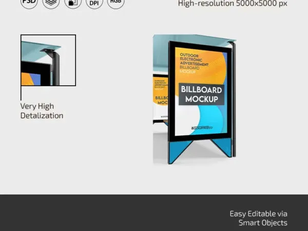 3 Sights of Outdoor Electronic Advertisement Billboard Mockup 1