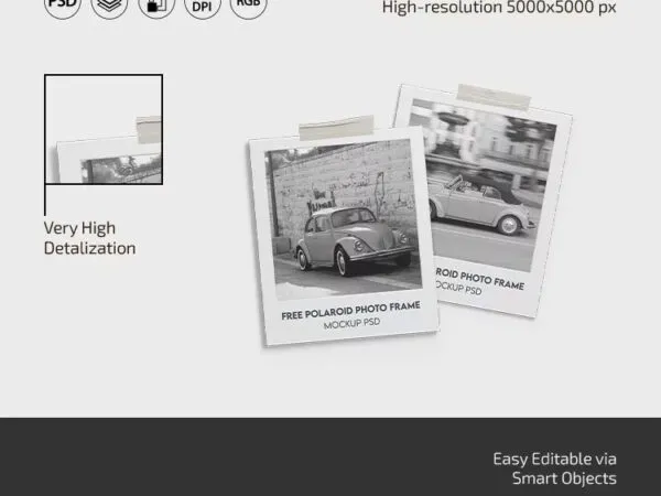 3 Sights of Polaroid Photo Frame Mockup 1