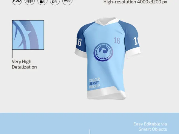 3 Soccer Jersey Mockups in Front Back and 34 Views 1