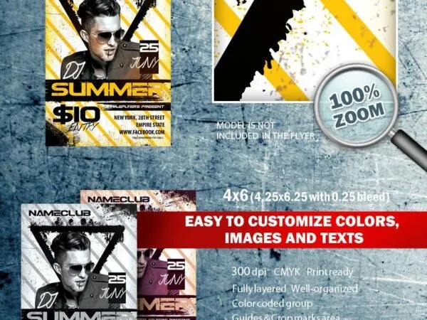 3 Striped Geometric Grunge Party Flyer Templates 1