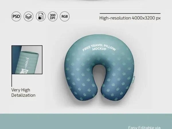 3 Travel Pillow Mockups in Different Views 1