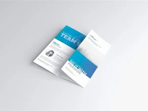 3 Varied Shots of US Letter Trifold Brochure Mockup 1
