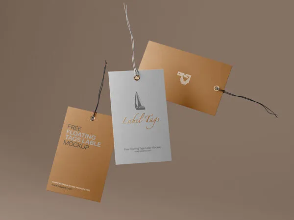 3 Vertical Floating Label Tags with Strings Attached Mockup 1