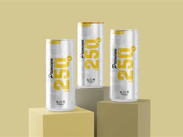 3 Views of 250ml Soda Can Mockup 1