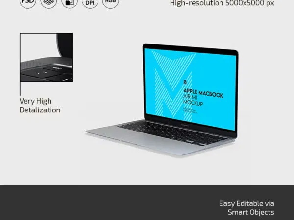 3 Views of Apple MacBook Air M1 Mockup 1