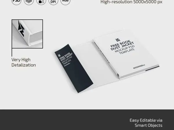 3 Views of Book Dust Jacket Mockup 1