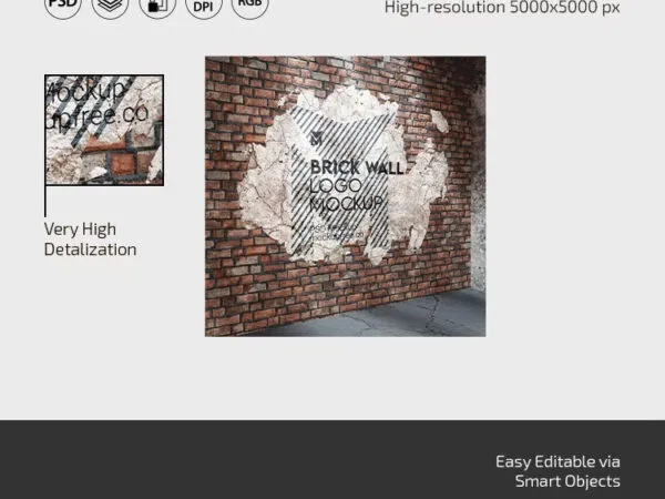 3 Views of Brick Wall Logo Mockup 1