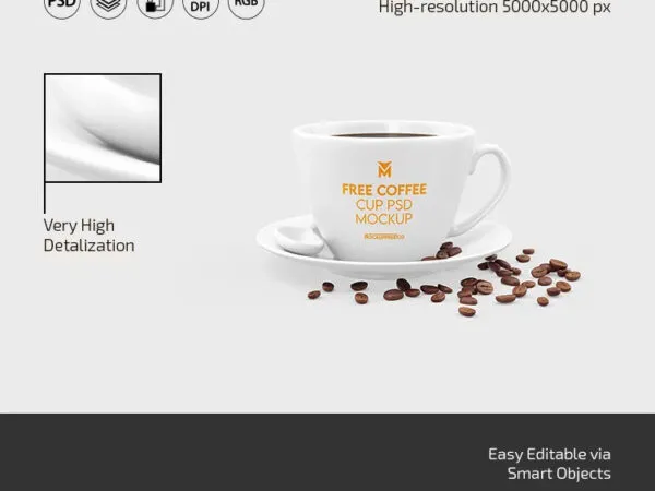 3 Views of Coffee Cup Mockup with Coffee Beans 1