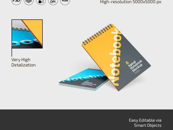 3 Views of Spiral Notebook Mockup 1