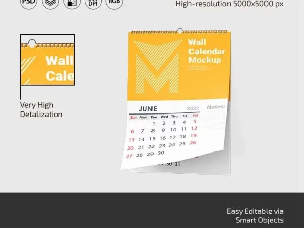 3 Wall Calendar Mockups in Perspective Views 1