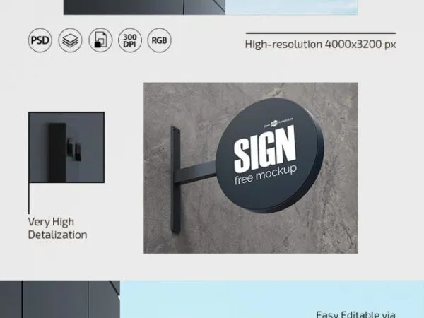3 Wall mounted Round Sign Mockups 1