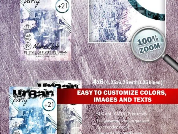 3 Watercolor Urban Grunge Night Party Flyer Templates 1