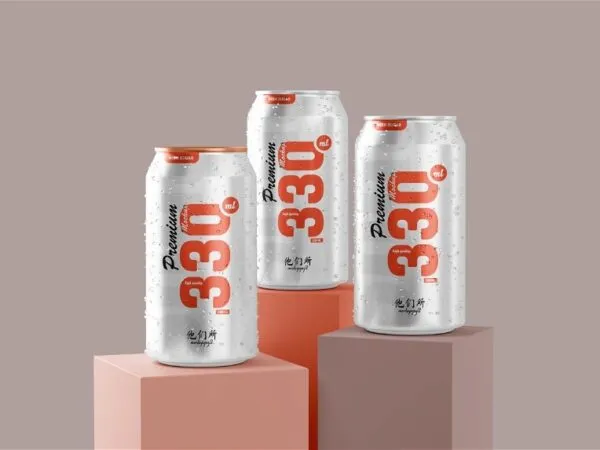 330ml Soda Can Mockup in 3 Views 1
