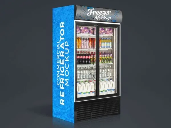 34 View 2 Door Commercial Freezer Mockup with Product Insertion 1