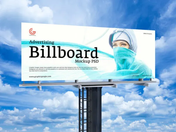 34 View Advertising Billboard on Pole Against Sky Mockup 1