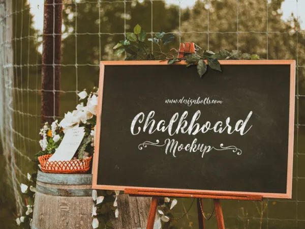 34 View Chalkboard in Outdoor Setting Mockup with Flowers 1