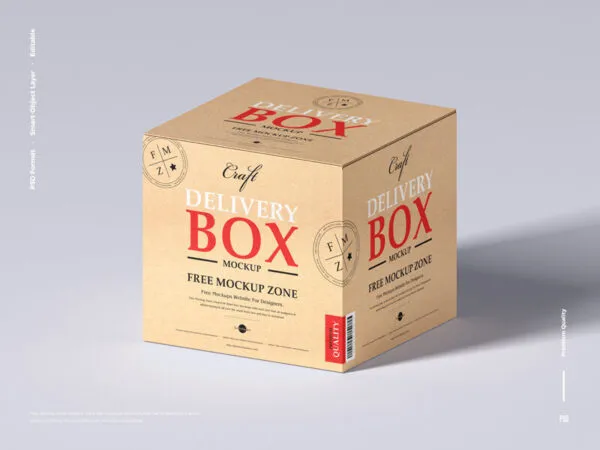 34 View Close up Shot Craft Delivery Box on Floor Mockup 1