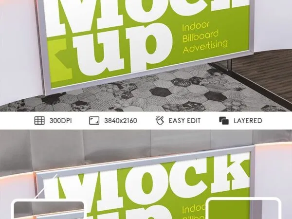 34 View Indoor Billboard Advertisement Against Wall Mockup 1