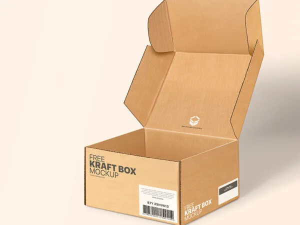 34 View Minimalistic Open Kraft Box Mockup 1