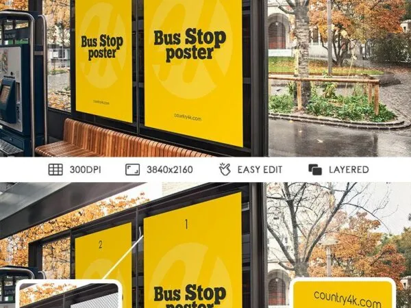 34 View Mockup of Two Bus Stop Posters in Autumn 1