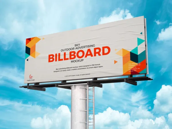 34 View Outdoor Advertising Billboard Against the Blue Sky Mockup 1