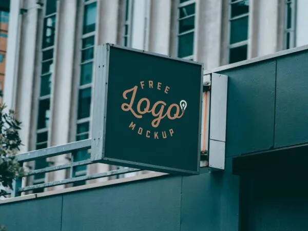 34 View Projecting Square Shop Signage Mockup in Outdoor Setting 1