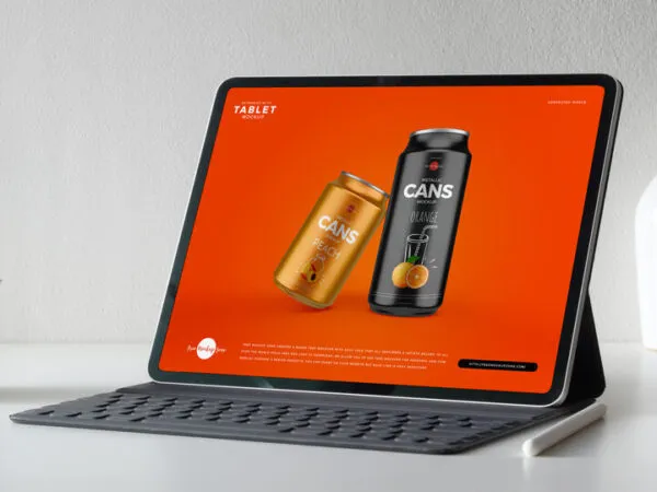 34 View Tablet Screen Mockup with Keyboard on Table 1