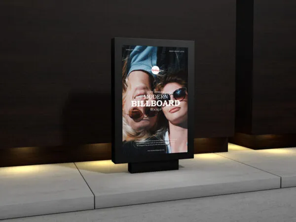 34 View Vertical Advertising Stand on Sidewalk Mockup 1