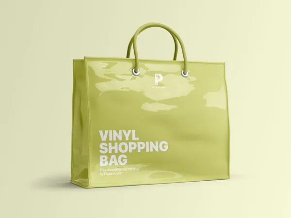 34 View Vinyl Shopping Bag Mockup in Plain Setting 1