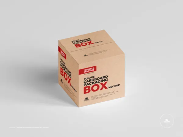 34 View of Square Cardboard Packaging Box Mockup 1