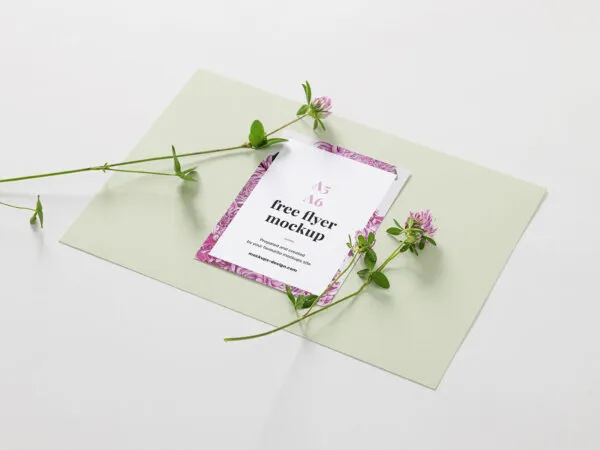34 View of a A6 Flyer With Flowers on It Mockup 1